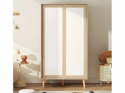 Best Armario infantil - 80 x 46 x 141,5 cm - con puertas correderas + barra - madera - natural Muebles Niño|Armario