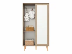 Best Armario infantil - 80 x 46 x 141,5 cm - con puertas correderas + barra - madera - natural Muebles Niño|Armario