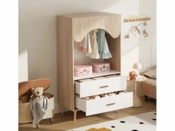 Hot Merax Armario infantil - 80 x 46 x 141,5 cm - con barra + 2 cajones - aglomerado - natural Color natural claro
