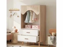 Hot Merax Armario infantil - 80 x 46 x 141,5 cm - con barra + 2 cajones - aglomerado - natural Color natural claro