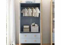 Online Merax Armario infantil - 90 x 45 x 180 cm - con 2 puertas + barra + 2 cajones - aglomerado - Azul