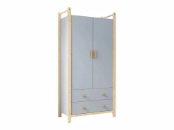 Online Merax Armario infantil - 90 x 45 x 180 cm - con 2 puertas + barra + 2 cajones - aglomerado - Azul