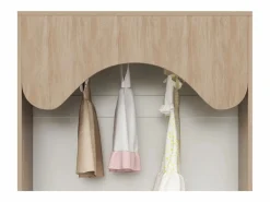 ModernLuxe Armario infantil abierto 80x46x141.5 cm - con barra para colgar ropa y 2 cajones - patas y tiradores de madera maciza - blanco + natural