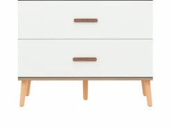 ModernLuxe Armario infantil abierto 80x46x141.5 cm - con barra para colgar ropa y 2 cajones - patas y tiradores de madera maciza - blanco + natural