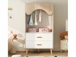 Clearance Armario infantil con 2 cajones y barra para colgar ropa, color natural y blanco, diseño abierto Muebles Niño