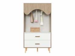 Clearance Armario infantil con 2 cajones y barra para colgar ropa, color natural y blanco, diseño abierto Muebles Niño