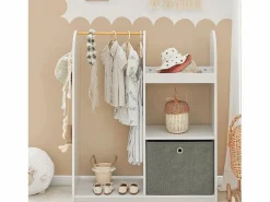 Outlet Sobuy Armario Infantil con 3 Ganchos, 1 Cesta y 1 Percha Mueble Organizador Juguetes y Ropa 97 x 35 x 108 cm KMB40-W ES Blanco
