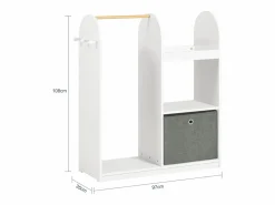 Outlet Sobuy Armario Infantil con 3 Ganchos, 1 Cesta y 1 Percha Mueble Organizador Juguetes y Ropa 97 x 35 x 108 cm KMB40-W ES Blanco