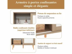 Online Hauss Spole Armario infantil con 2 puertas correderas y barra para colgar ropa, blanco y natural, 80 × 45,7 × 141,5 cm Color natural claro