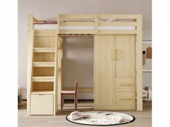 Merax Armario infantil de 2 puertas con 2 cajones y compartimentos de almacenaje - 70 x 45 x 135 cm - madera - natural