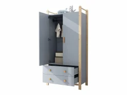 Sale ModernLuxe Armario infantil 89.6x44x180.5 cm - 2 cajones y 2 puertas - 1 barra para colgar ropa - estructura de pino - + natural Azul