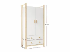 ModernLuxe Armario infantil 89.6x44x180.5 cm - 2 cajones y 2 puertas - 1 barra para colgar ropa - estructura de pino - + natural