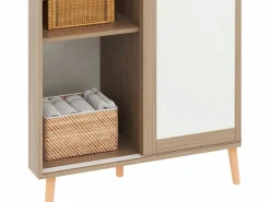 Outlet Armario infantil 80x46x141.5 cm - con barra para colgar ropa - 2 puertas correderas - patas de madera maciza - natural Muebles Niño