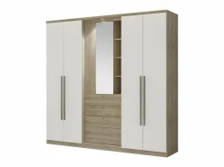 Online Vente-unique Armario ISAK - 4 puertas, espejo y cajones - L240cm - Roble Color natural claro