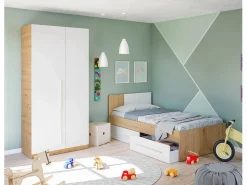 Clearance Armario juvenil Ambient - Roble Nodi y Blanco Artik Armario