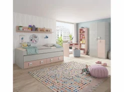 duehome Armario juvenil Kenia Blanco Alpes - Rosa y Gris