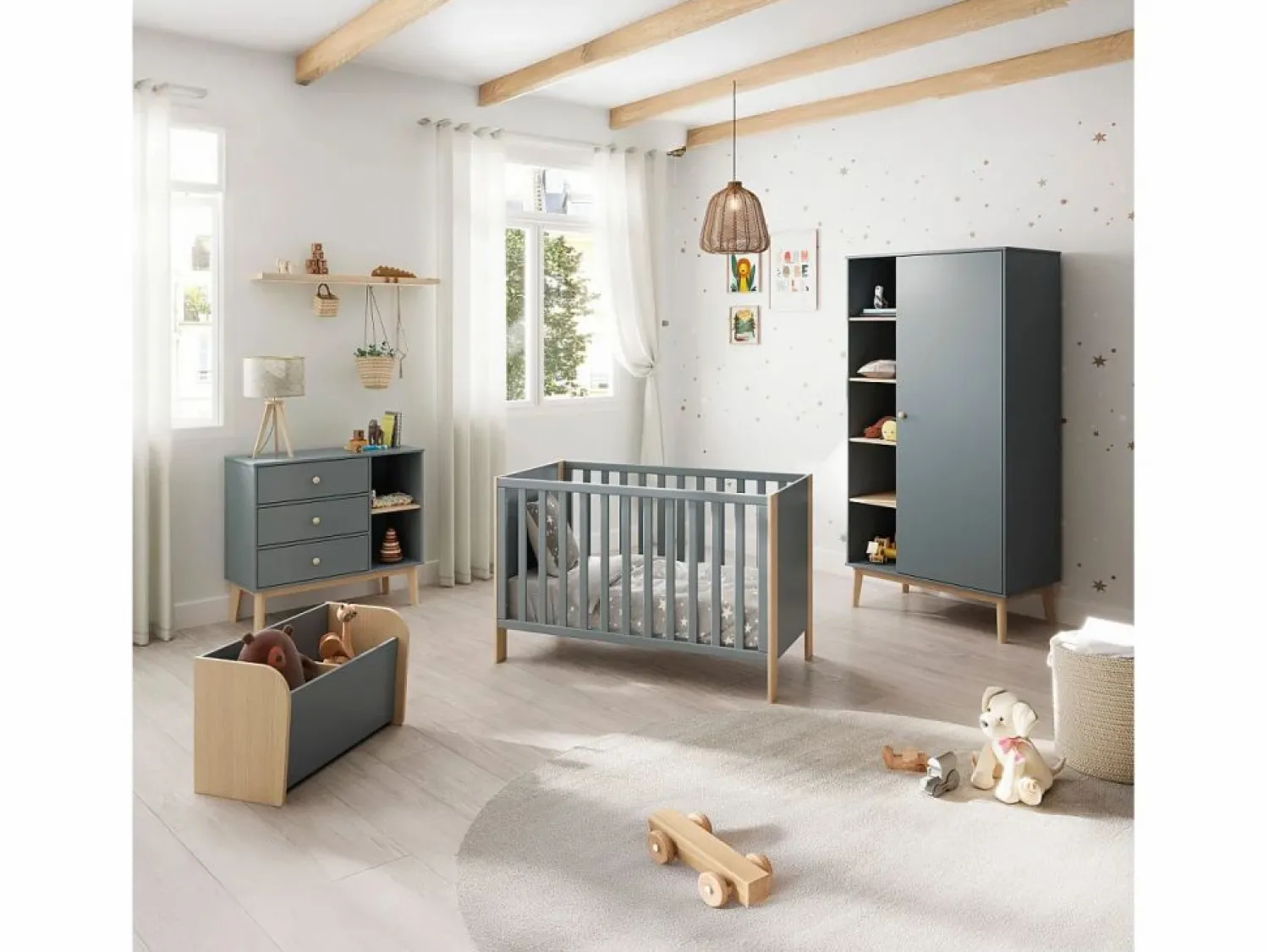 Discount duehome Armario juvenil Misty Breeze Verde Salvia - Oak Soft Gris