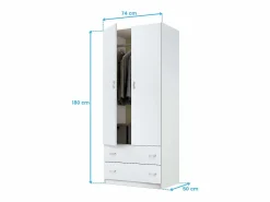 New Armario Juvenil Turín 2 Cajones Brillo 74x180 cm Blanco