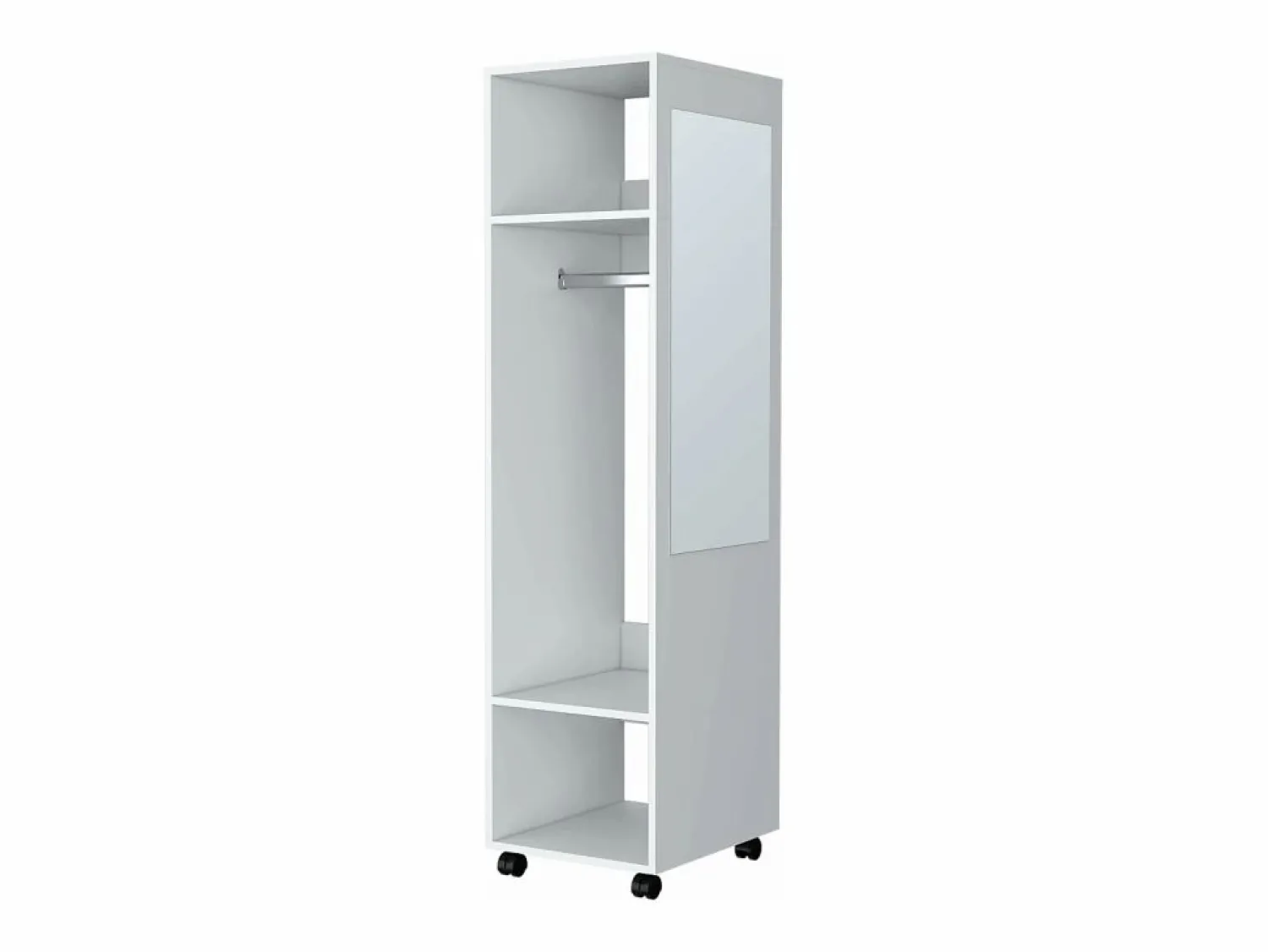 New TuHome Armario Kronospan en melamina , tres estantes , barra para colgar ropa y espejo incluido , , 160 cm X 40 cm X 48 cm Blanco