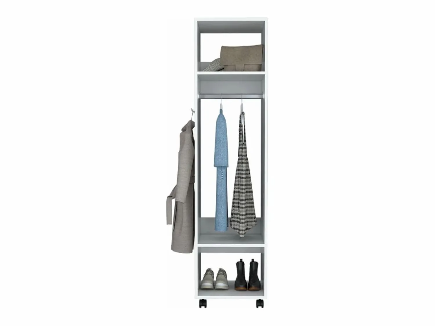 New TuHome Armario Kronospan en melamina , tres estantes , barra para colgar ropa y espejo incluido , , 160 cm X 40 cm X 48 cm Blanco
