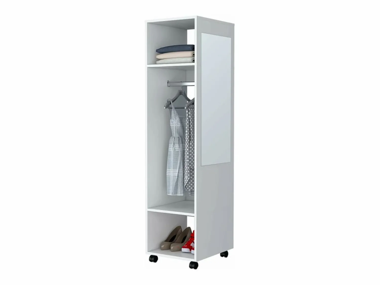 New TuHome Armario Kronospan en melamina , tres estantes , barra para colgar ropa y espejo incluido , , 160 cm X 40 cm X 48 cm Blanco