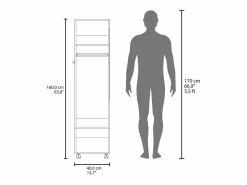 New TuHome Armario Kronospan en melamina , tres estantes , barra para colgar ropa y espejo incluido , , 160 cm X 40 cm X 48 cm Blanco