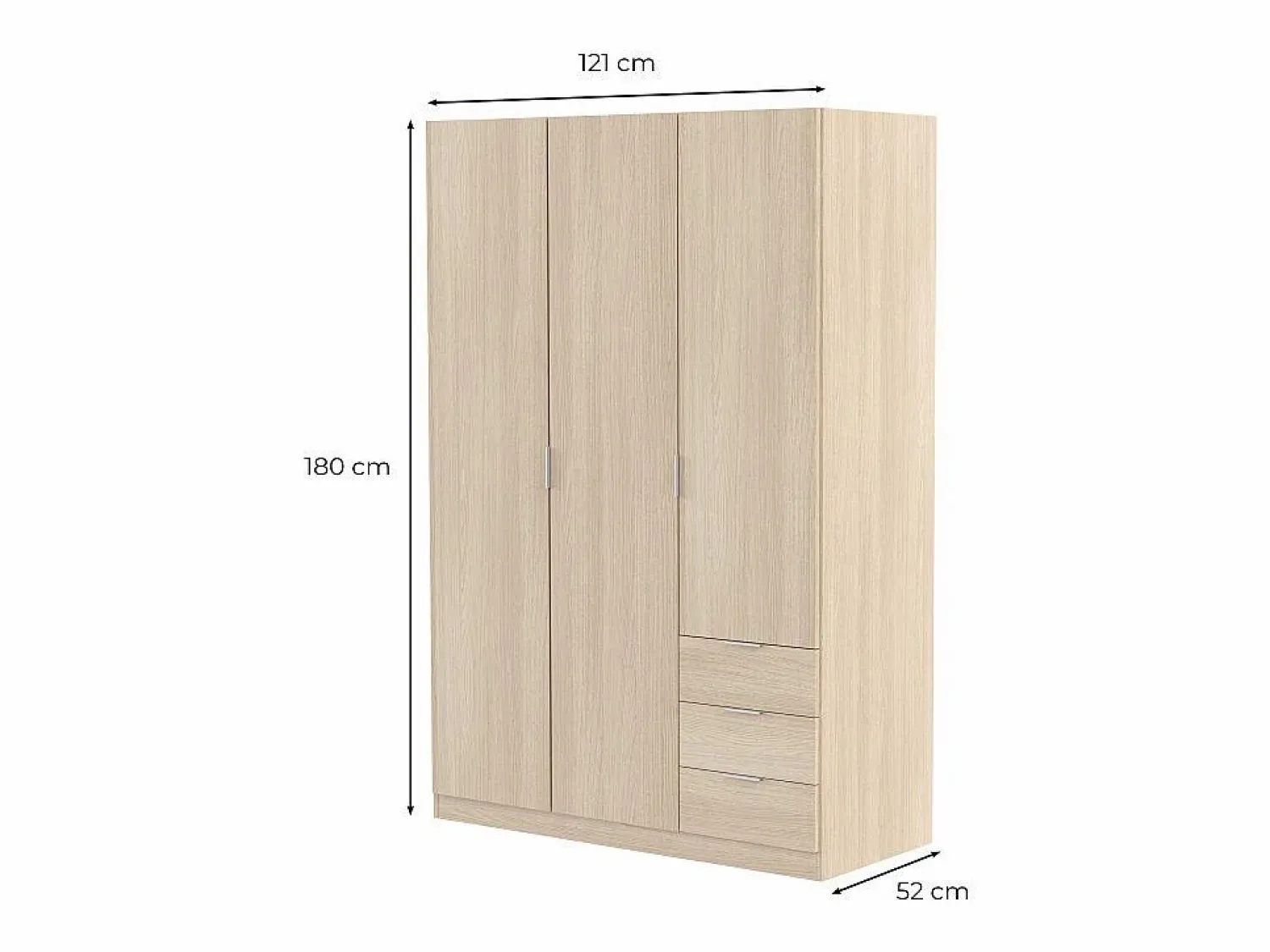 Online Armario LC 3 puertas + 3 cajones roble/blanco 180x121x52 cm Muebles Niño|Armario