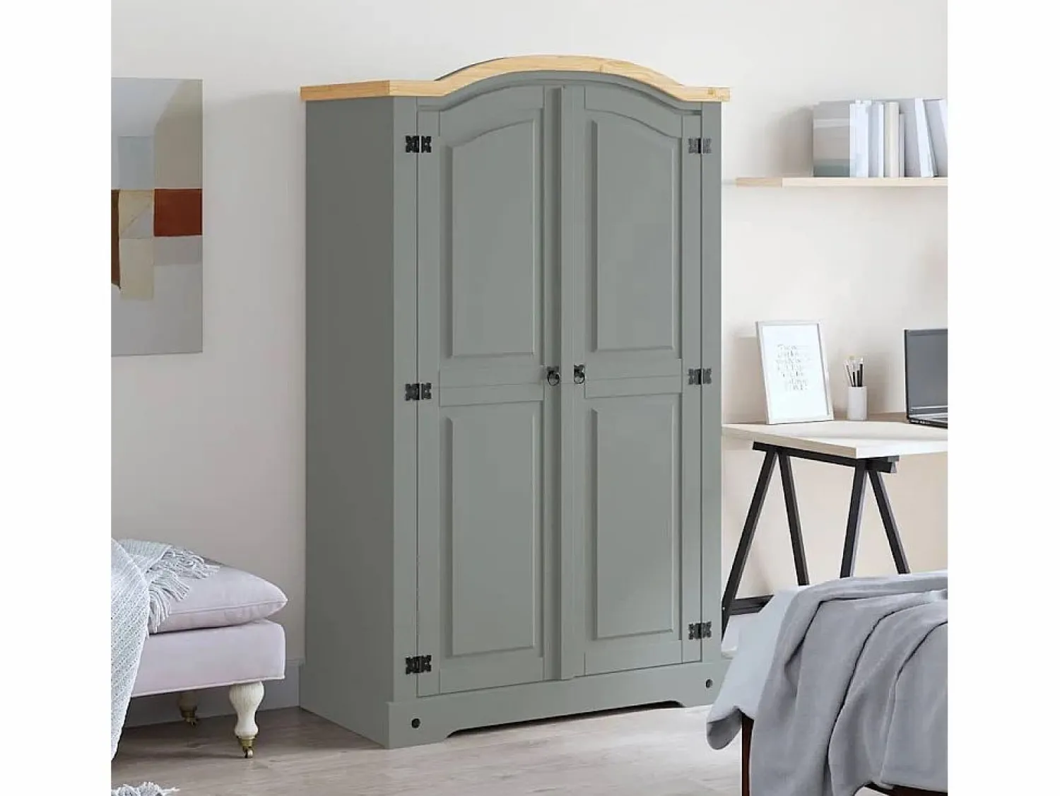 Outlet vidaxl Armario madera de pino Mexicano estilo Corona 2 Puertas Gris