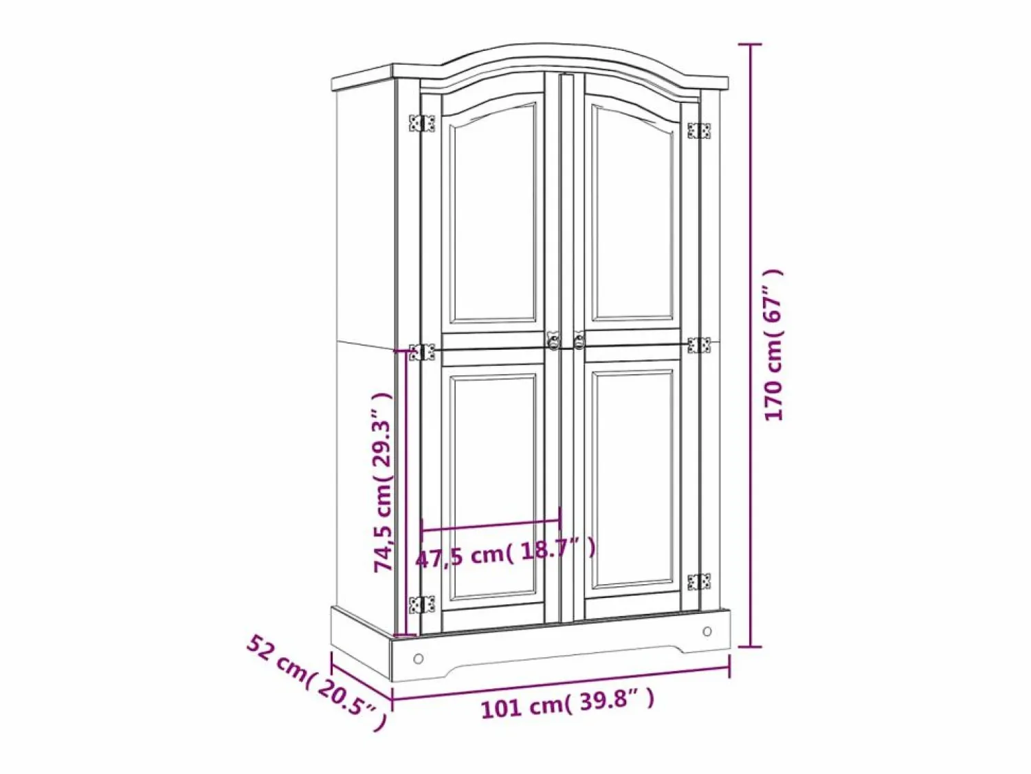 Outlet vidaxl Armario madera de pino Mexicano estilo Corona 2 Puertas Gris
