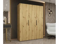 Discount Abiks Möbel Armario Marbella 1 con puertas batientes 202/150/52 3 puertas (artisan/negro) Negro / Color natural claro