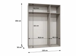 Discount Abiks Möbel Armario Marbella 1 con puertas batientes 202/150/52 3 puertas (artisan/negro) Negro / Color natural claro