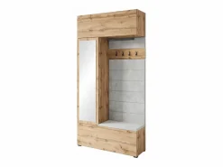 Online Armario moderno armario de entrada con espejo asiento y estantes roble wotan mate Marru00f3n