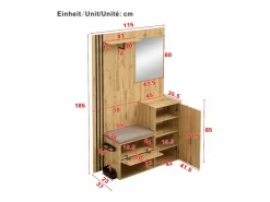 New Armario natural con 2 puertas, espejo, paragüero y banco zapatero, multifuncional 115 x 37 x 185 Armario De Entrada