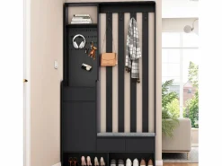 Clearance Hauss Spole Armario con 3 cajones, 1 puerta, 4 ganchos y panel perforado, 100 x 35 x 180 cm Negro