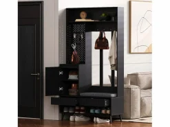 Hauss Spole Armario con 1 puerta, 2 cajones, 4 ganchos y 1 banco 100x35x180 cm