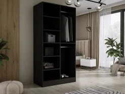 Online Armario: Grafito / Vidrio Ranurado, 100 x 200 x 51 cm Negro