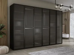 New Armario: Grafito / Vidrio Ranurado, 300 x 200 x 51 cm Negro