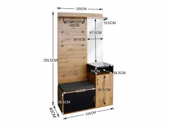 Hauss Spole Armario negro y madera con espejo, 2 puertas, banqueta y 4 ganchos 105x40x191,5cm