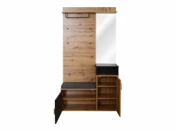 Hauss Spole Armario negro y madera con espejo, 2 puertas, banqueta y 4 ganchos 105x40x191,5cm