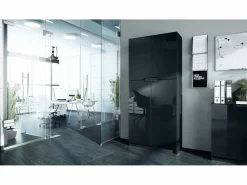New Armario Oficina Logan V1, Mueble Archivador con 5 Compartimentos y 4 Puertas, mate/ de alto brillo (82 x 185 x 37 cm) Negro
