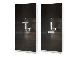 New Armario Oficina Logan V1, Mueble Archivador con 5 Compartimentos y 4 Puertas, mate/ de alto brillo (82 x 185 x 37 cm) Negro