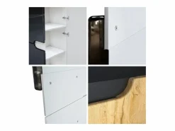 New Armario Oficina Logan V1, Mueble Archivador con 5 Compartimentos y 4 Puertas, mate/ de alto brillo (82 x 185 x 37 cm) Negro