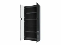 Outlet Armario Oficina Logan V1, Mueble Archivador con 5 Compartimentos y 4 Puertas, negro mate/burdeos de alto brillo (82 x 185 x 37 cm) Granate