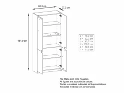 Outlet Armario Oficina Logan V1, Mueble Archivador con 5 Compartimentos y 4 Puertas, negro mate/burdeos de alto brillo (82 x 185 x 37 cm) Granate
