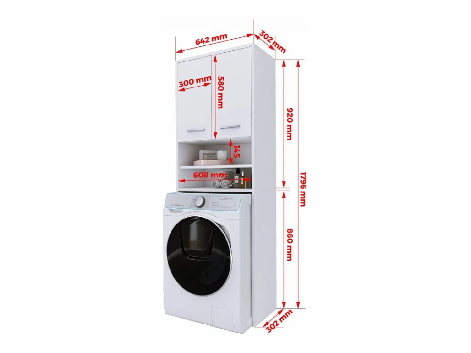 Discount Armario para lavadora, 2 armarios, 180 x 64 x 30 cm, mate Blanco