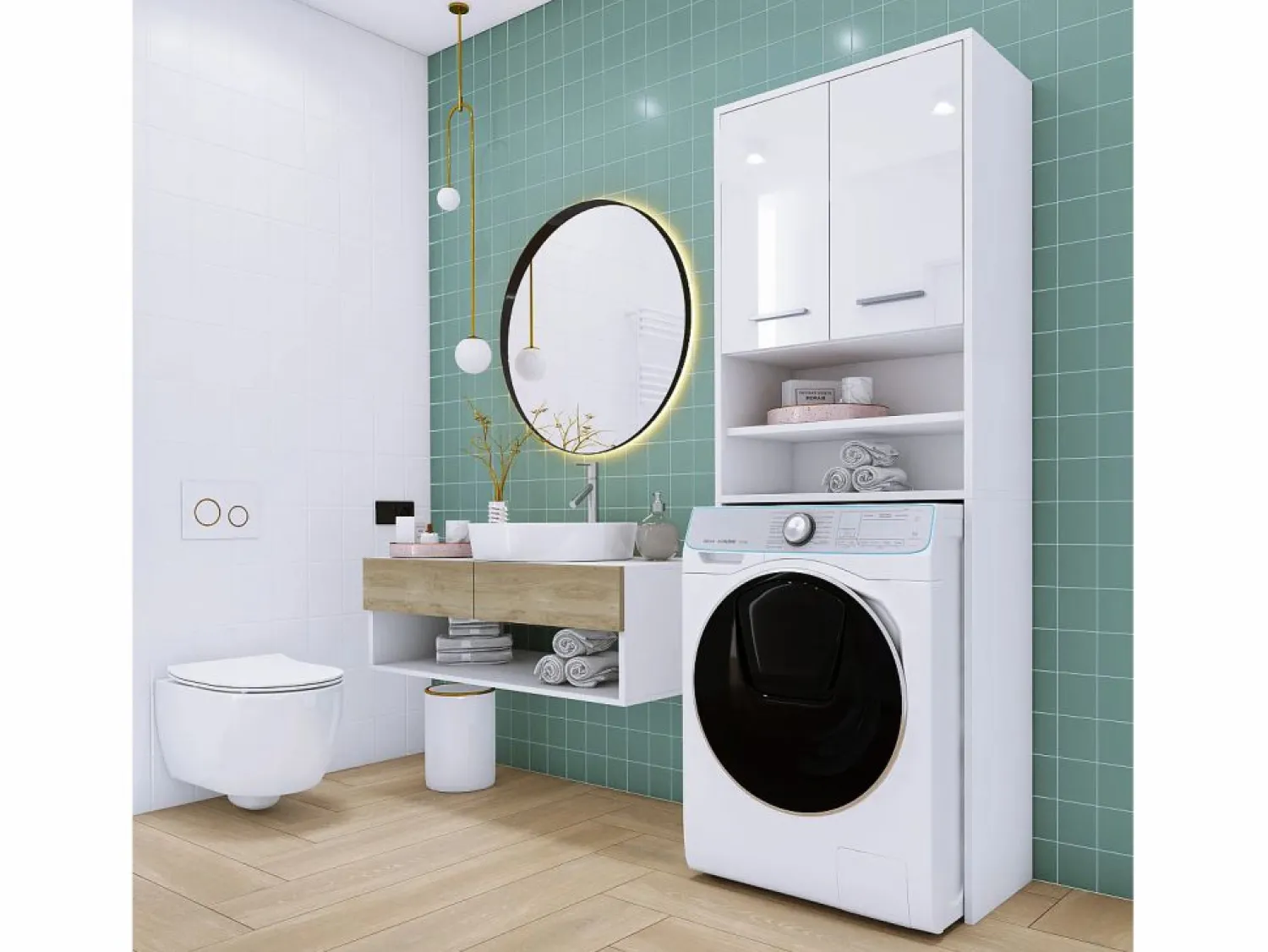 Discount Armario para lavadora, 2 armarios, 180 x 64 x 30 cm, mate Blanco
