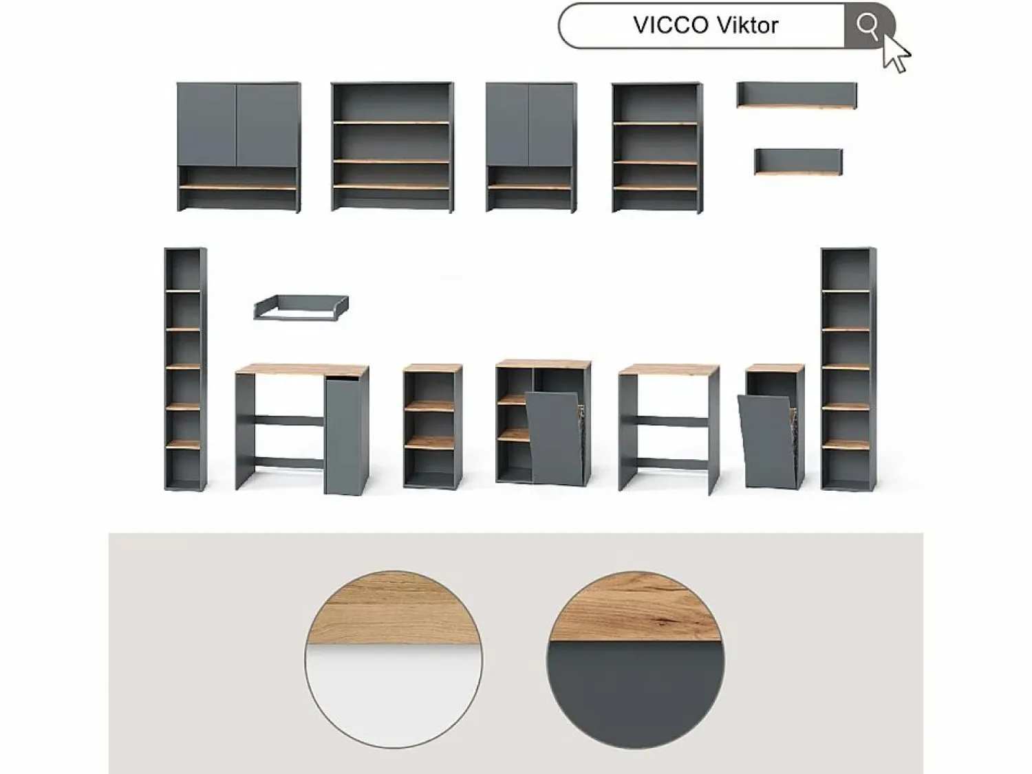 Outlet Vicco Armario para lavadora antracita/roble dorado 93.6x60.3x88.2 viktor Gris antracita