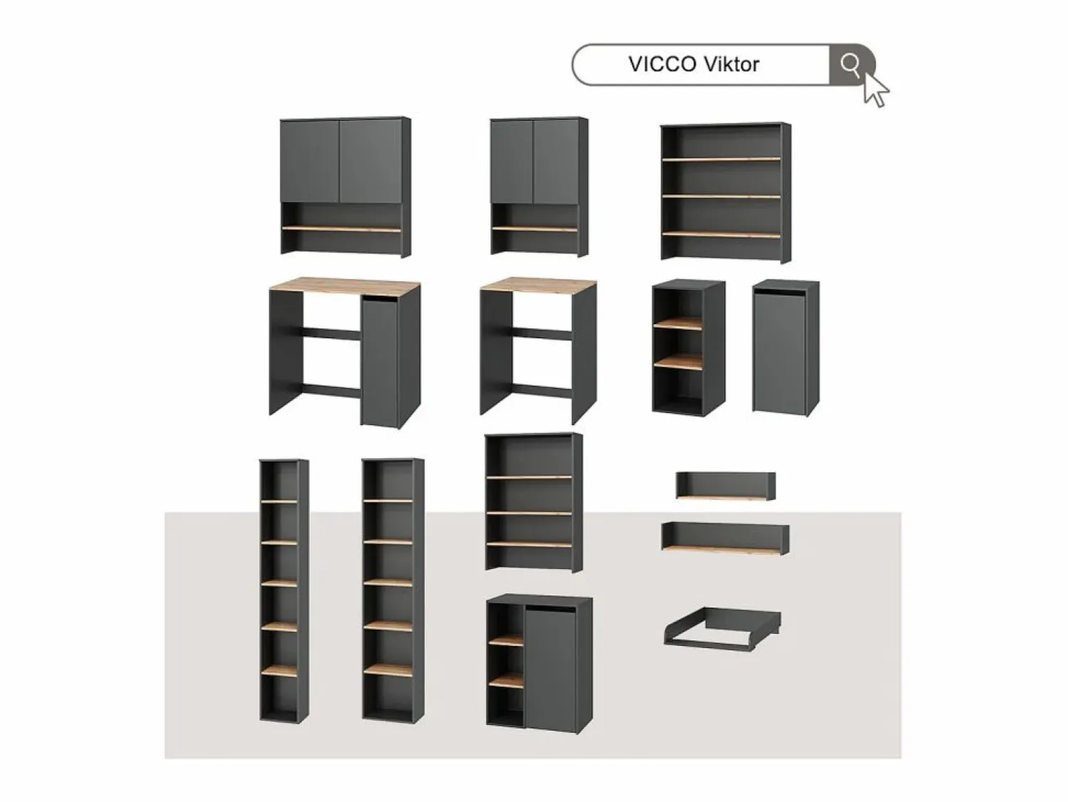 Outlet Vicco Armario para lavadora antracita/roble dorado 93.6x60.3x88.2 viktor Gris antracita