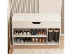 Outlet ARMARIO PARA ZAPATOS CON ASIENTO DE MADERA, 3 ESTANTES, APERTURA, , 80 CM Blanco