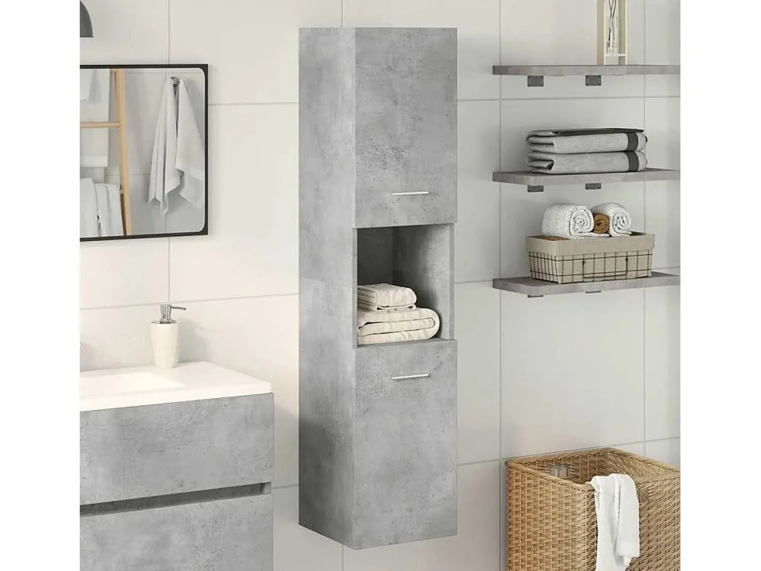 Sale Armario pared baño madera ingeniería hormigón 30x30x130 cm Columna De Baño